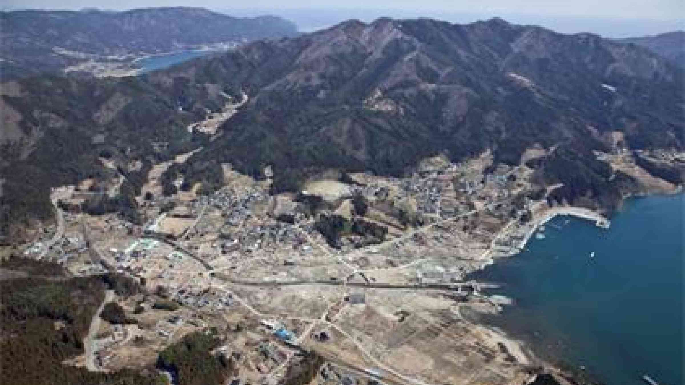 Aerial photograph from Kokusai Kogyo Group of one of the damaged cities from the Great Eastern Japan Earthquake and Tsunami
