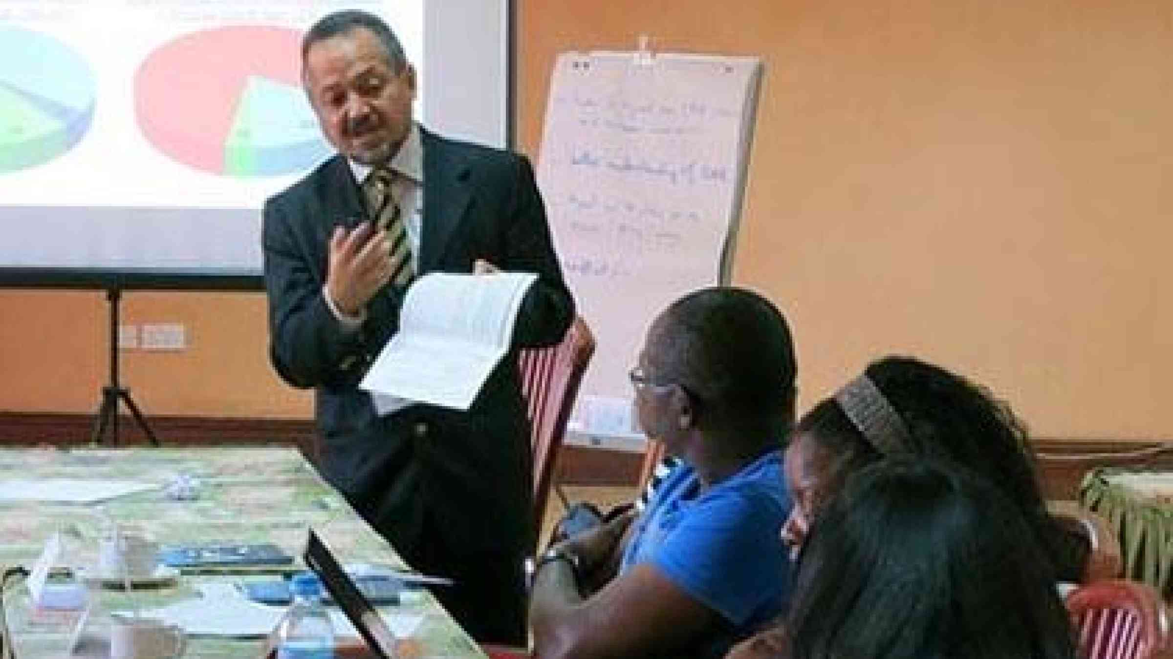 Former UNISDR Head of Africa, Pedro Basabe, speaking to journalists at an ECHO-sponsored media training during the 4th Africa Regional Platform in Arusha, Tanzania. This year, the 5th Africa Regional Platform will be held in Abuja, Nigeria on 13-16 May, where climate change is expected to take center stage.