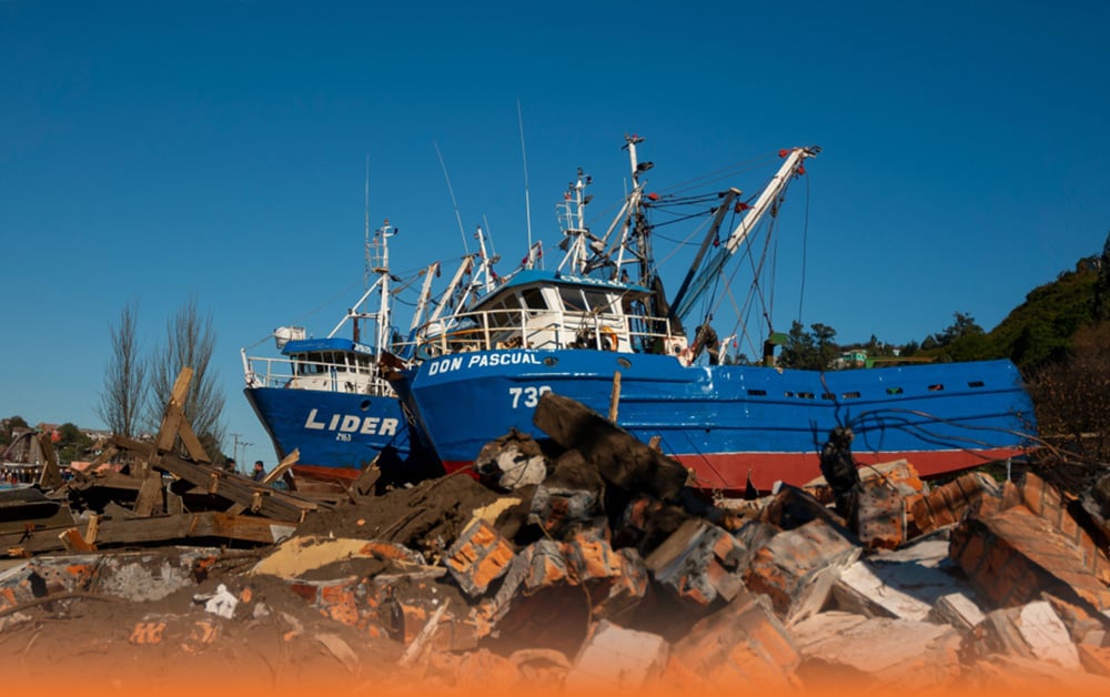 View of wrecked boats after the disaster
