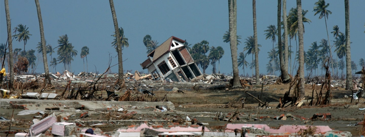 Image of a destroyed housing development.