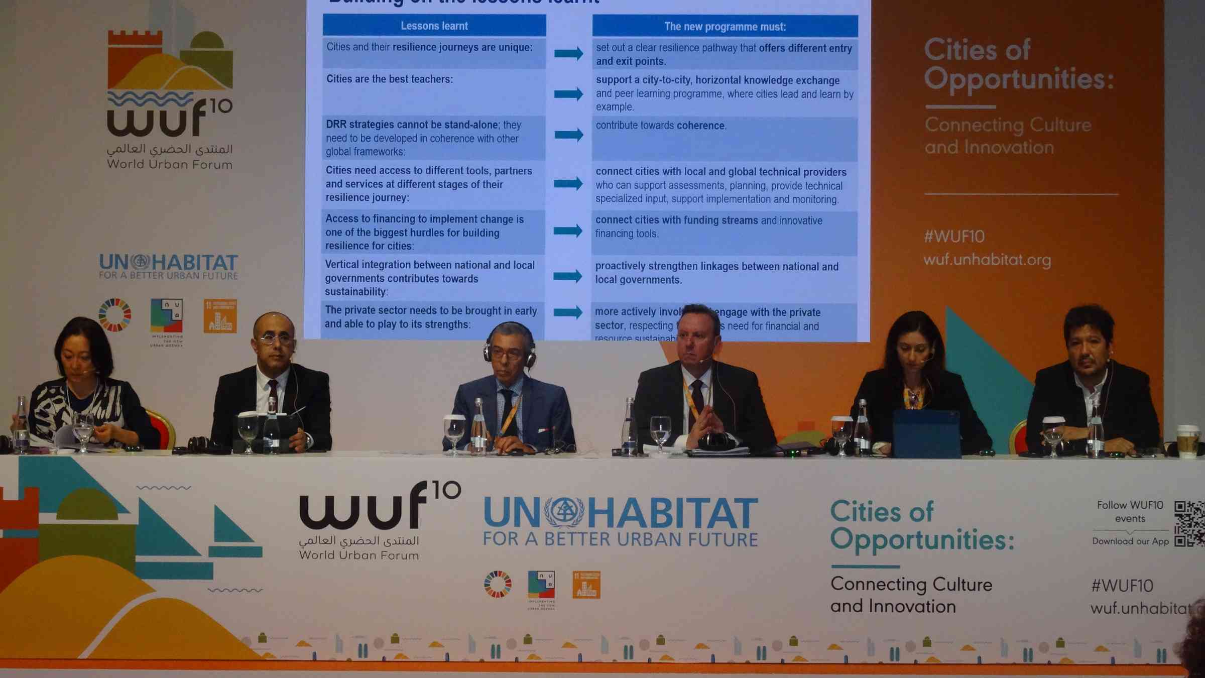 The panellists at a UNDRR event to discuss Making Cities Resilient 2030 at the World Urban Forum