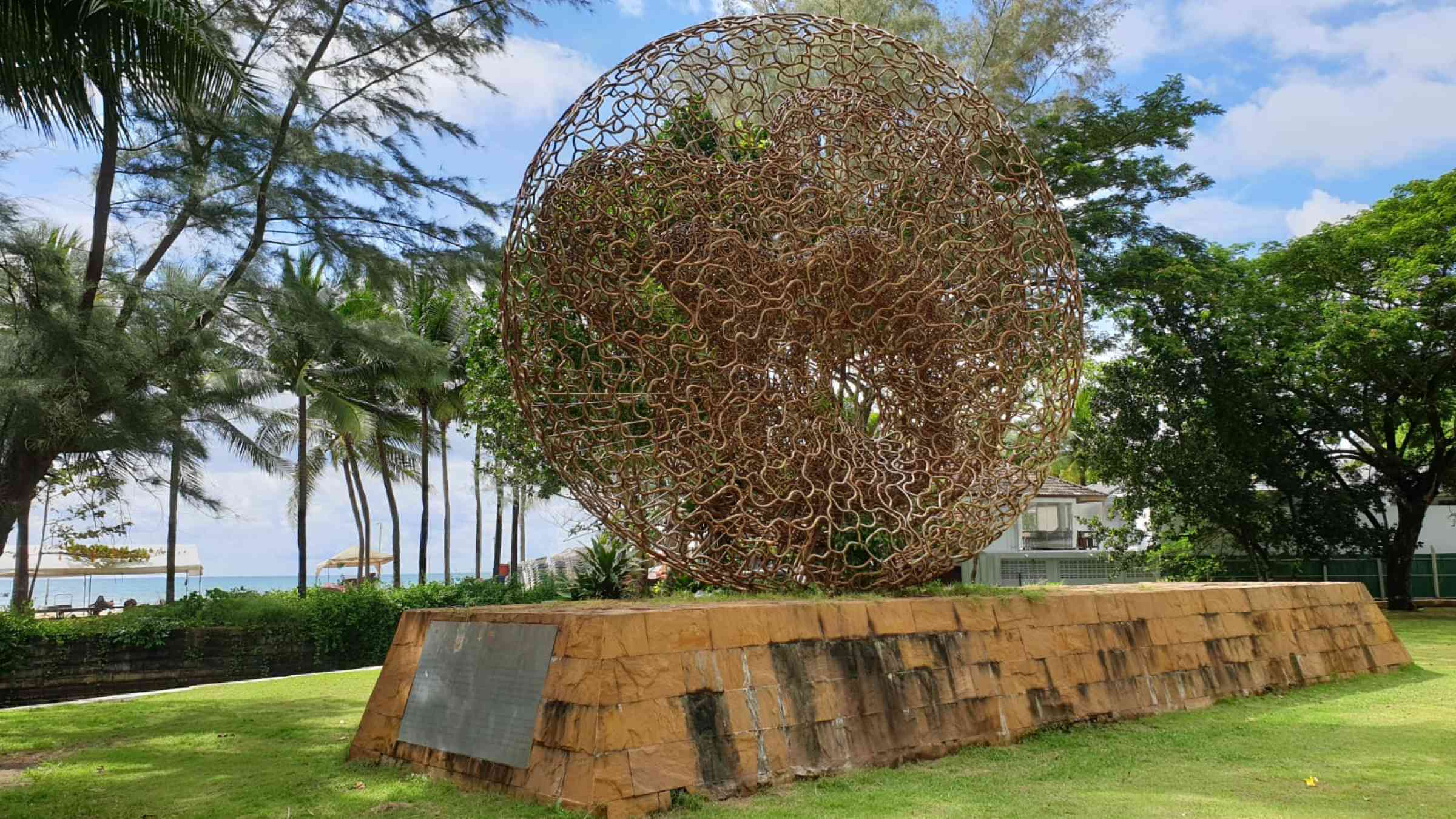 A sculpture at the tsunami memorial park at Kamala Beach in Phuket, Thailand, which was one of the areas hit by the 2004 Indian Ocean Tsunami. 