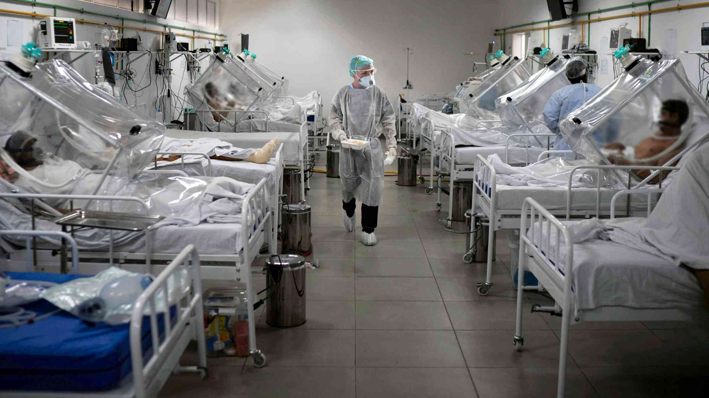 Medical staff work in the Intensive Care Unit (ICU) for COVID-19 multiple patients inside a special hospital in Bergamo, Italy