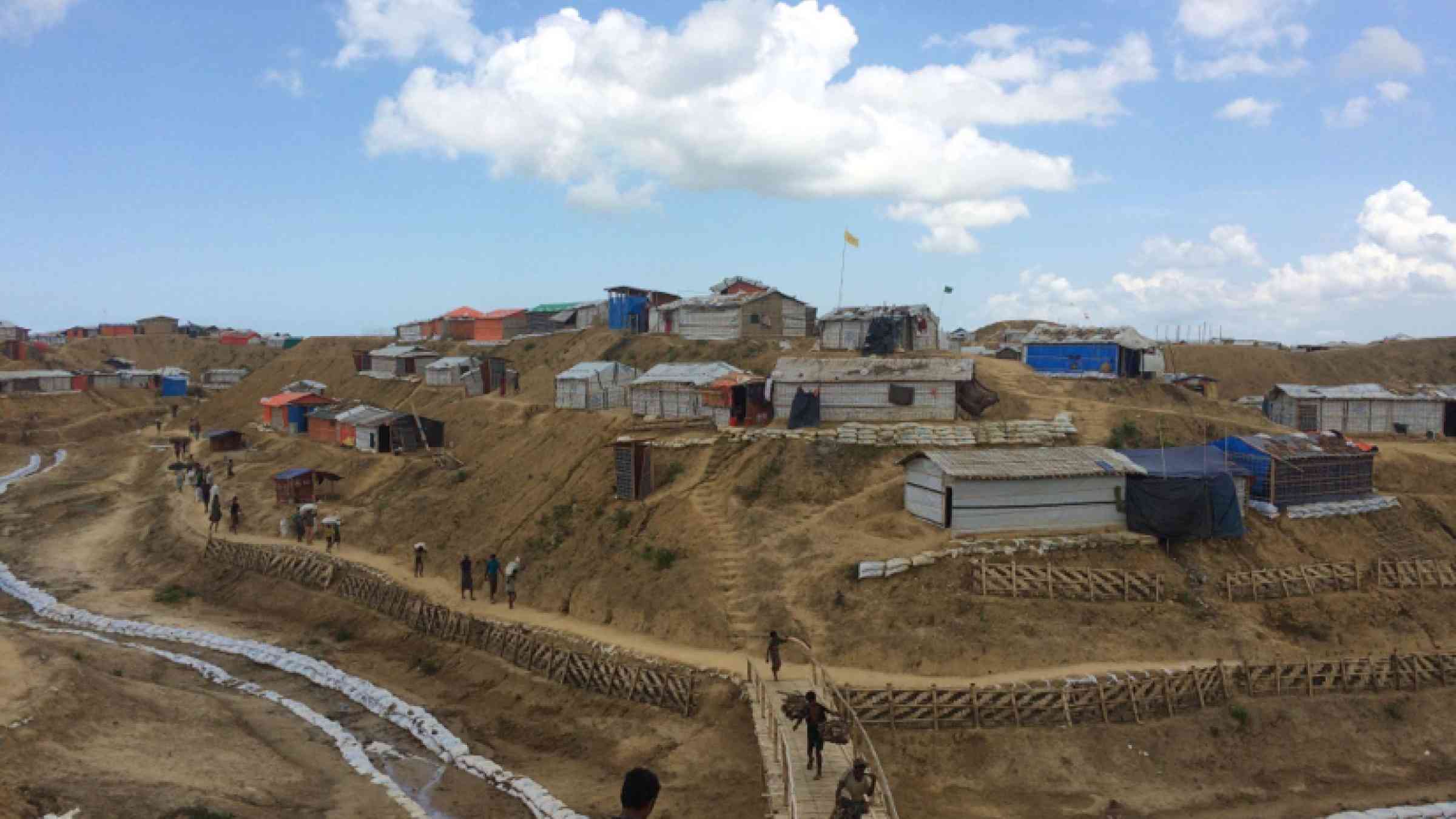 A makeshift refugee camp under construction after forest coverage was cleared at Ukhiya, Cox’s Bazar. 