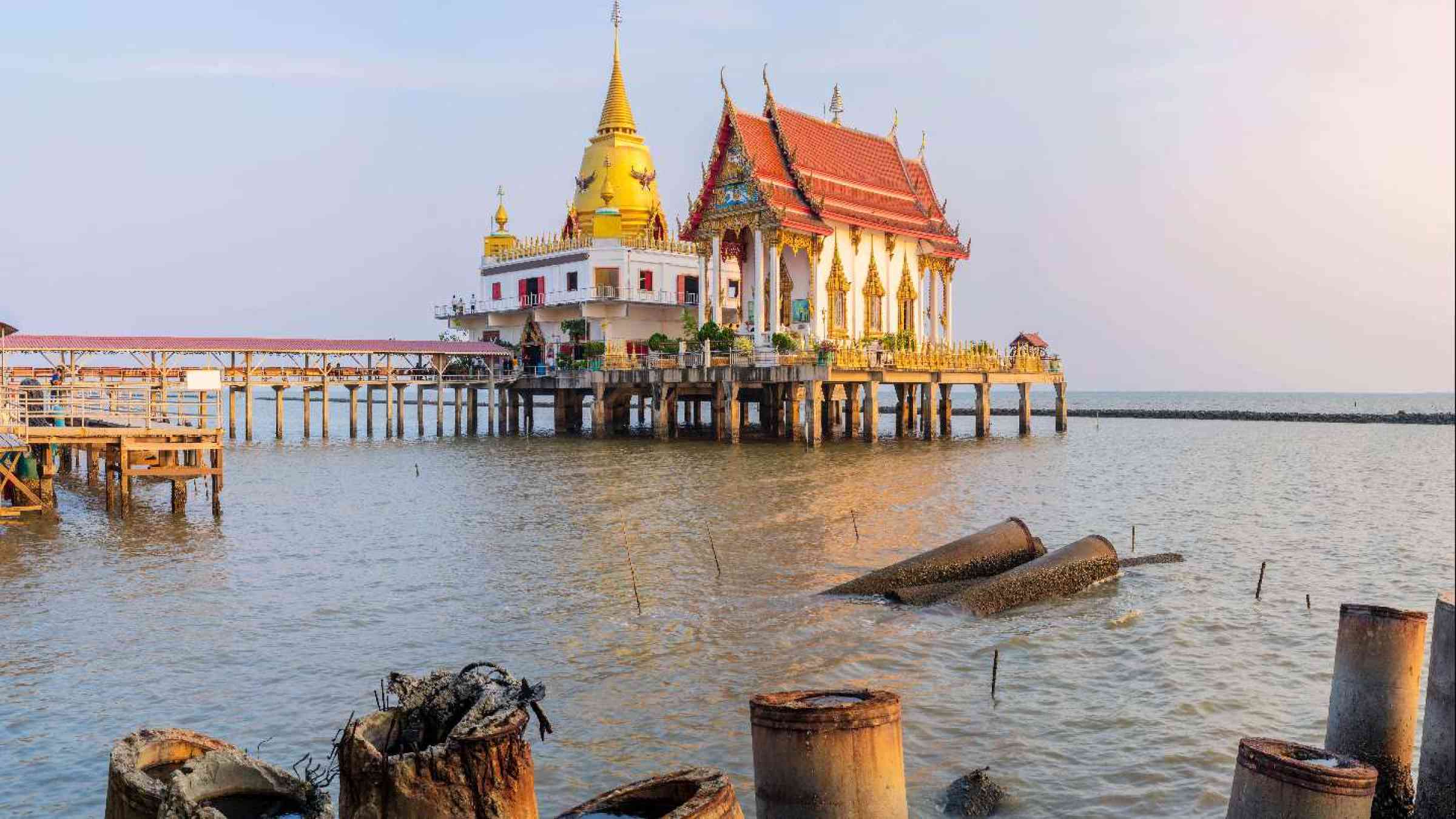 Wat Hong Thong located in a mangrove forest area , a temple on the sea , Bang Pakong District, Chachoengsao ,Thailand