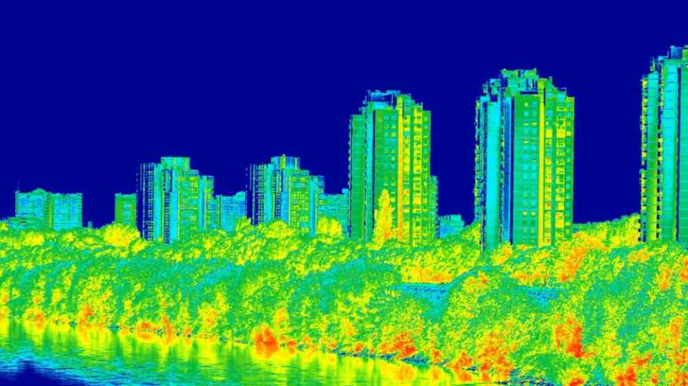 Infrared thermovision image panorama of Zagreb, Croatia showing temperature differences