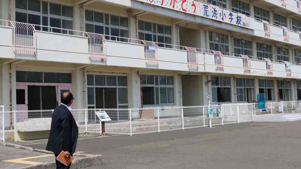 Kamal Kishore looking at a school building