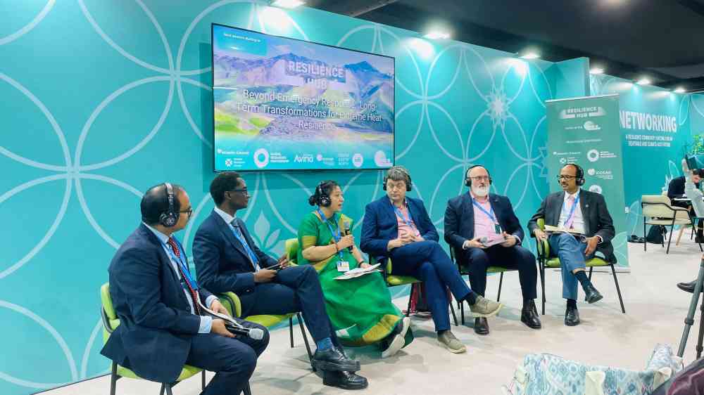 Photo of speakers at UNDRR COP29 event on Extreme Heat.