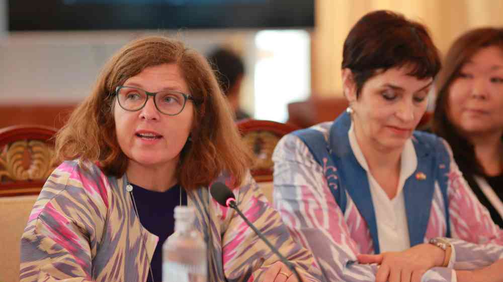 Natalia Alonso Cano, Regional Chief of UNDRR ROECA, is speaking at the National Platform for Disaster Risk Reduction regular meeting