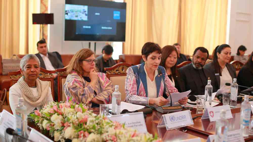 Ms. Salome Steib, Director of the SDC Tajikistan, is speaking during the meeting