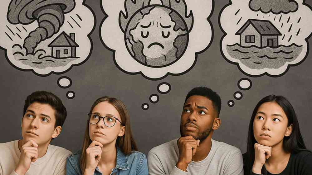 Concept of thinking about the future with four different persons imagining scenarios