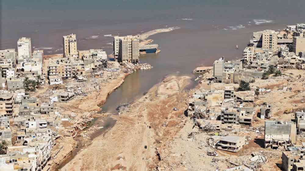 Overview of the destruction in the city of Derna caused by Storm Daniel in 2023.