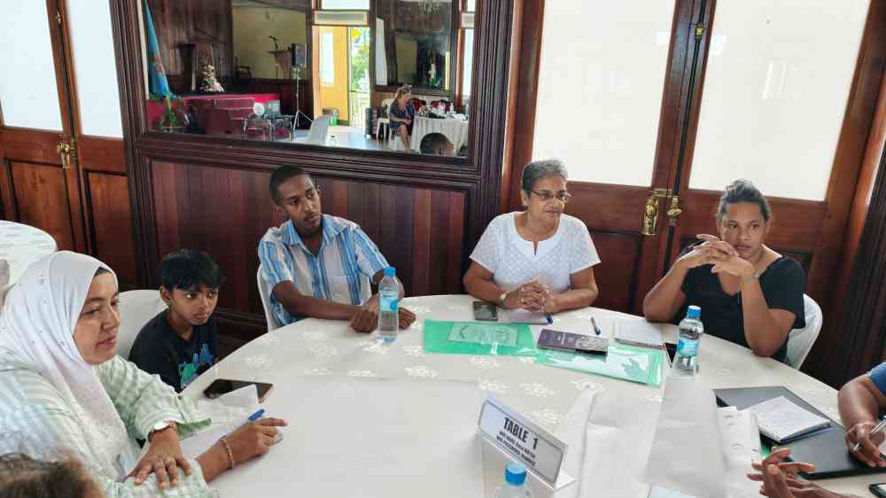 Participants from Special Education Needs (SEN) institutions, local authorities and Organisations of Persons with Disabilities gather in Beau Bassin–Rose Hill, Mauritius, during a gender and disability-inclusive disaster risk reduction exercise