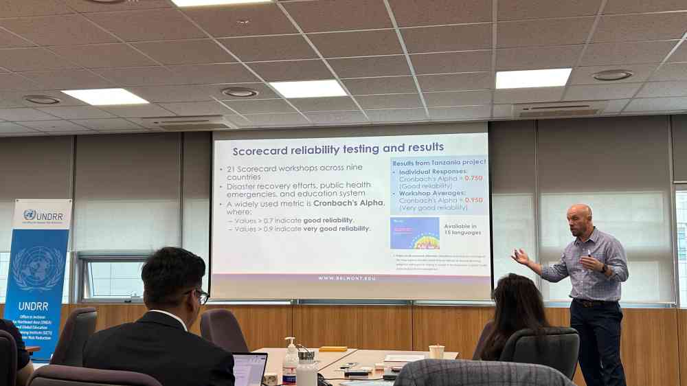 Prof. Benjamin Ryan from Belmont University is explaining the public health scorecard