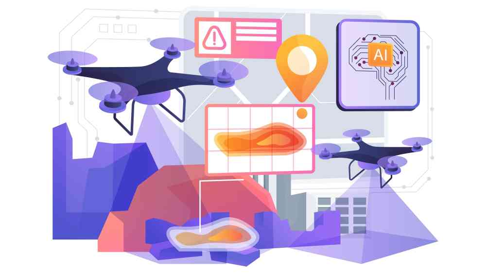 Abstact vector concept of AI-integrated drone-based disaster surveying