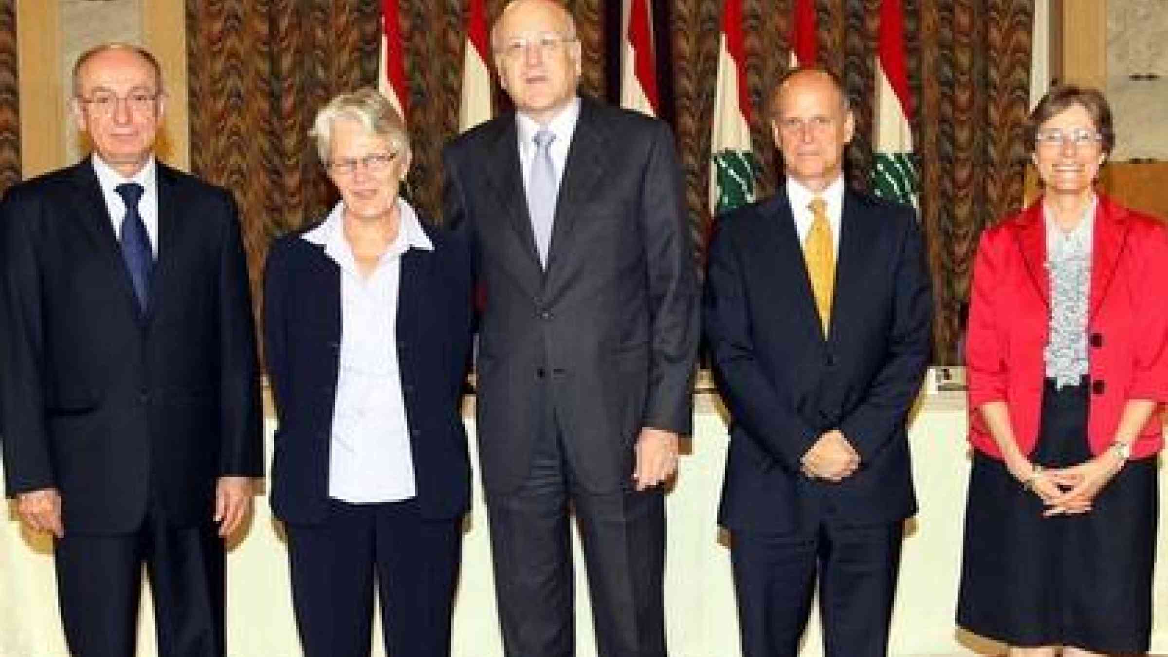 From left: Moeen Hamzeh - Secretary-General of the National Council for Scientific Research, Margareta Wahlström, Najib Mikati - Prime Minister of Lebanon, Robert Watkins - United Nations Special Coordinator for Lebanon, and Ruth Flint - Ambassador of Switzerland.
