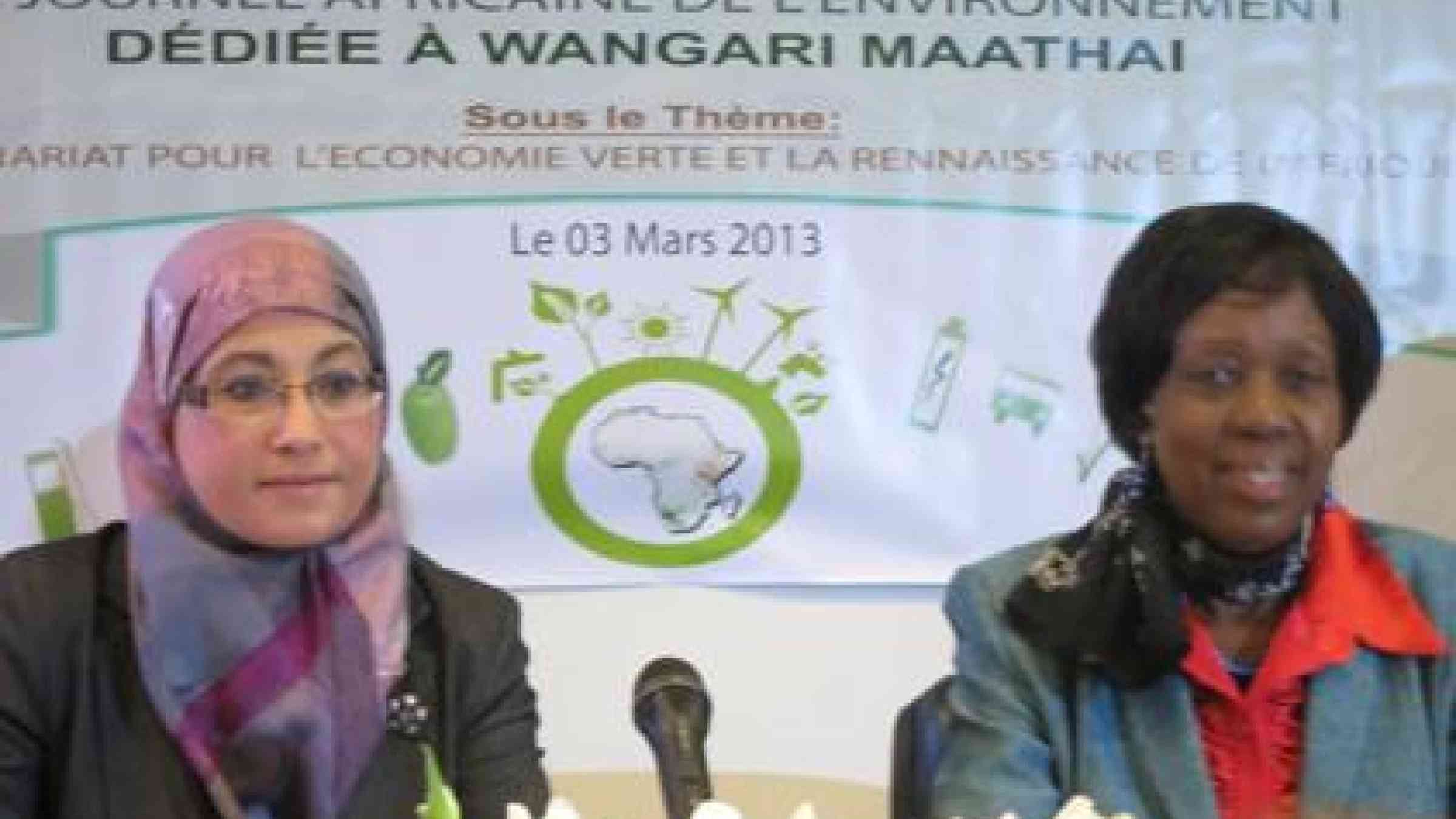 From left: Tunisian Minister for the Environement, Mrs. Mamia El Banna Zayani, and the AU Commissioner, Mrs. Rhoda Peace, at the opening ceremony for the 11th Africa Day for the Environment in Tunis, Tunisia, today.