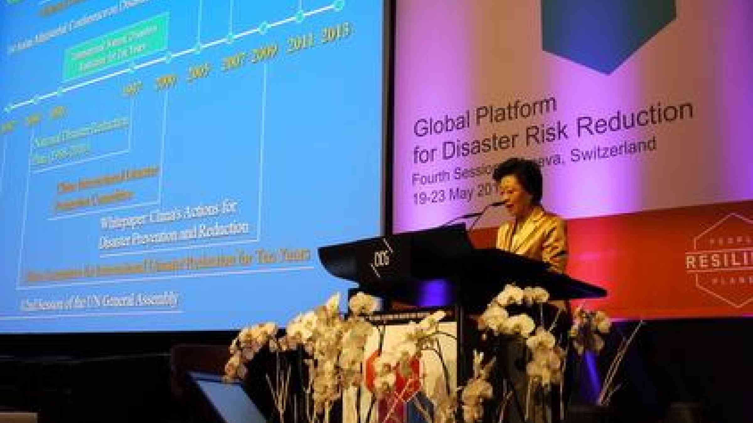 Chinese Deputy Minister of Civil Affairs, Jian Li, speaks at the morning plenary of the final day of the Global Platform for Disaster Risk Reduction.