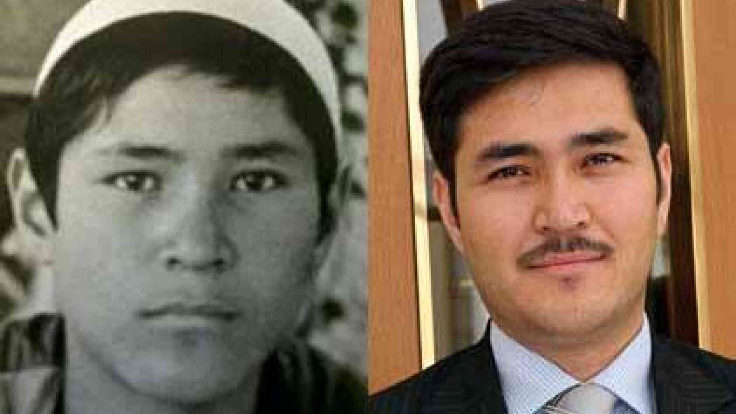 <b>Resilient character: </b>Firoz Ali Alizada soon after his amputations (left) and as an adult still wearing the same determined look to succeed and contribute in life.