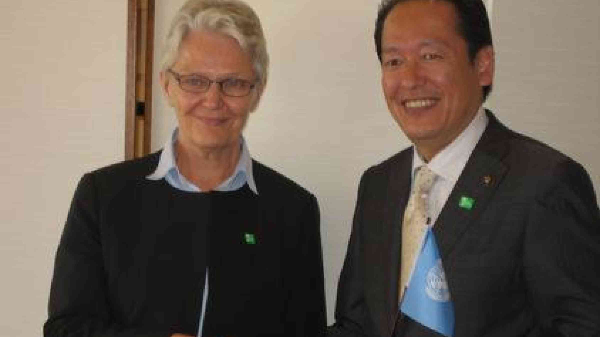 <b>Inclusive development: </b>Ms Wahlström was impressed with Mayor Toba’s vision for the reconstruction of Rikuzentakata city.