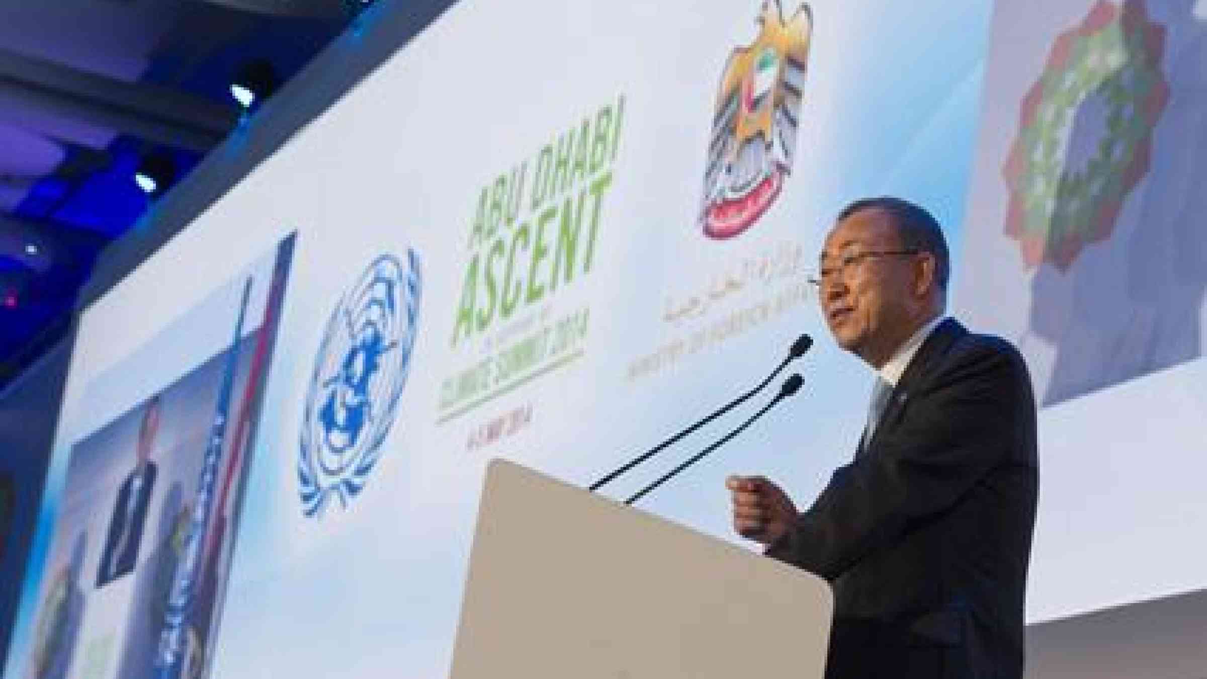 UN Secretary-General Ban Ki-moon addresses opening ceremony of the Abu Dhabi Ascent climate change conference, 04 May 2014, United Arab Emirates. UN Photo/E. Debebe