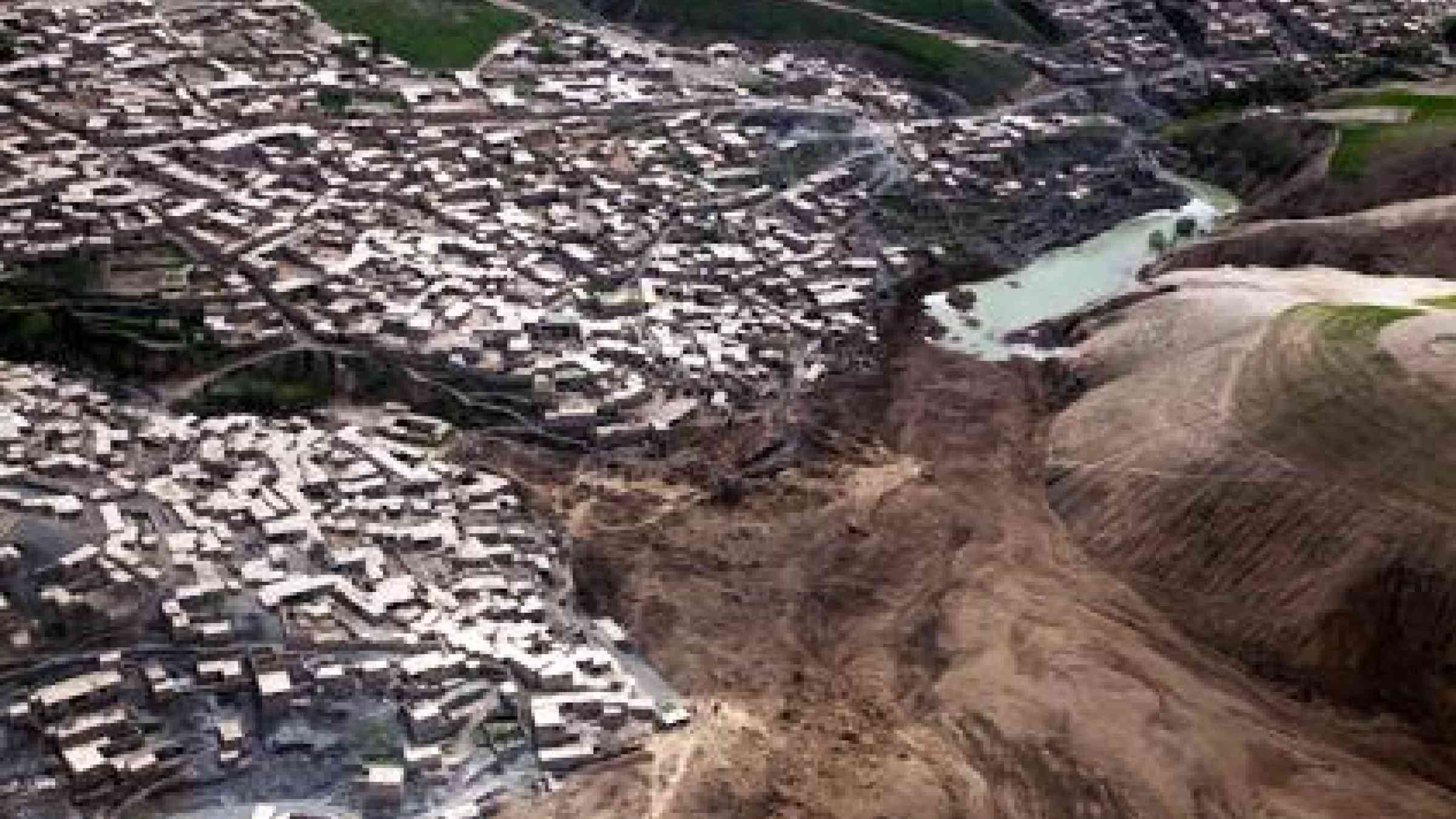 Aerial view of the devastated area in Badahkshan province, Afghanistan.