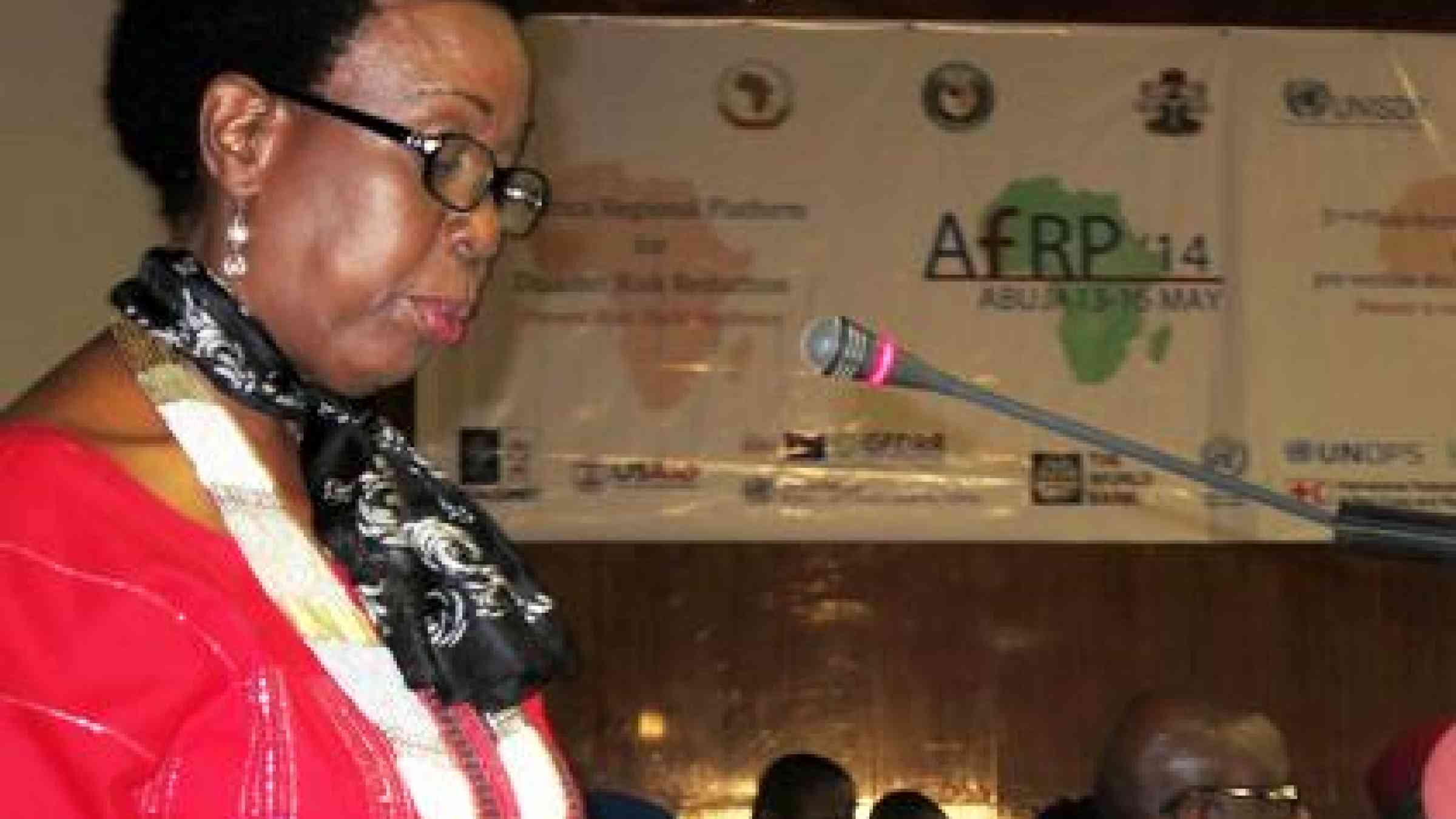AU  Commissioner for Rural Economy and Agriculture, Tumusiime Rhoda Peace, addressing the opening session of the 5th Africa Regional Platform for Disaster Risk Reduction in Abuja, Nigeria. (Photo: UNISDR)