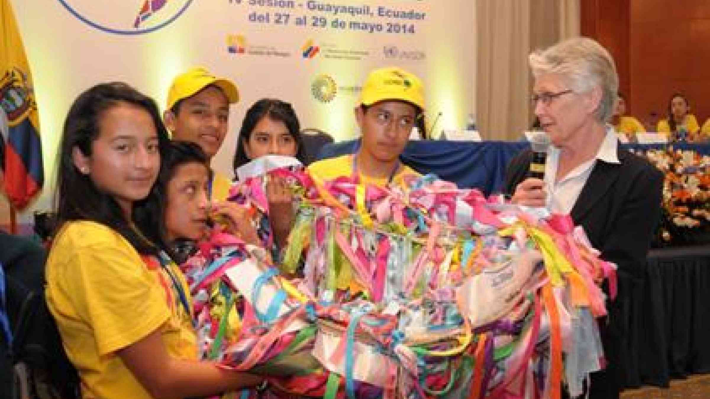 Children representatives of the Voces movement with Margareta Wahlström, head of UNISDR.
