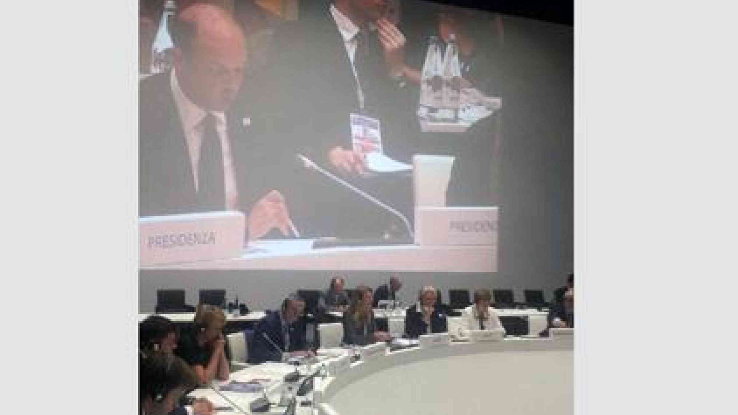 Angelino Alfano, Minister of Interior, Italy, addressing the first European Ministerial Meeting on Disaster Risk Reduction yesterday in Milan. (Photo: UNISDR)