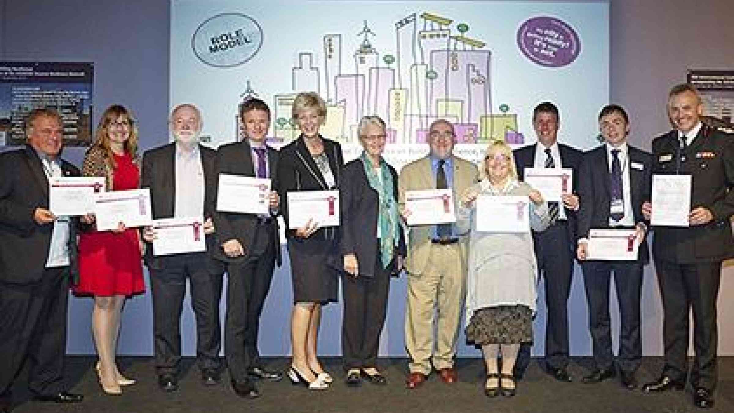 UNISDR chief Margareta Wahlstrom with representatives from the ten boroughs of Greater Manchester shortly after joining the Making Cities Resilient Campaign this week: Bolton, Bury, Manchester, Oldham, Rochdale, Salford, Stockport, Tameside, Trafford and Wigan. (Photo: UNISDR)