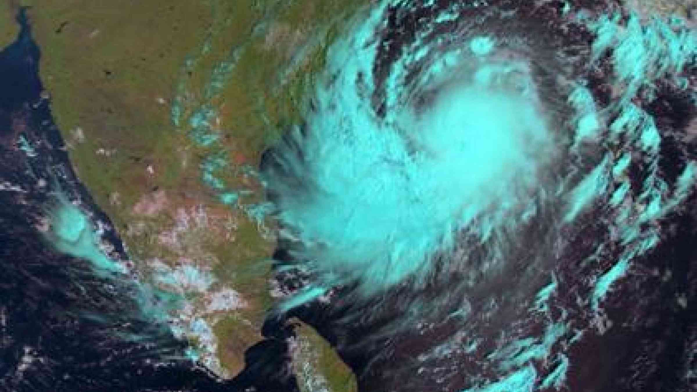 Cyclone Hudhud generated winds of up to 200kmh and storm surges of two metres as it pounded coastal districts of Andhra Pradesh and Odisha. (Photo: EUMETSAT)
