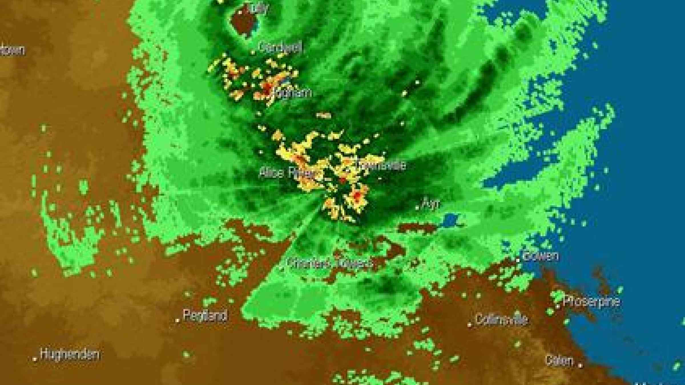 A radar image tracks the Category 5 Cyclone Yasi as it makes landfall in northern Queensland, Australia, in 2011. Science and technology has greatly improved hazard mapping.