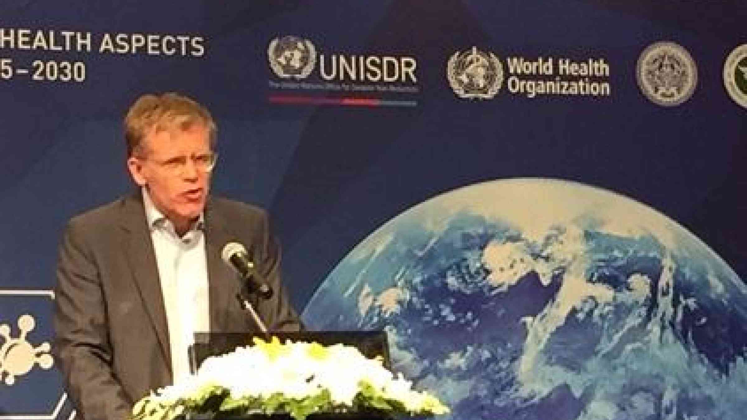 The Sendai Framework is a valuable instrument for ensuring better health outcomes in disasters, according to Dr. Bruce Aylward, Executive Director a.i., Outbreaks and Health Emergencies, World Health Organization (Photo: UNISDR)