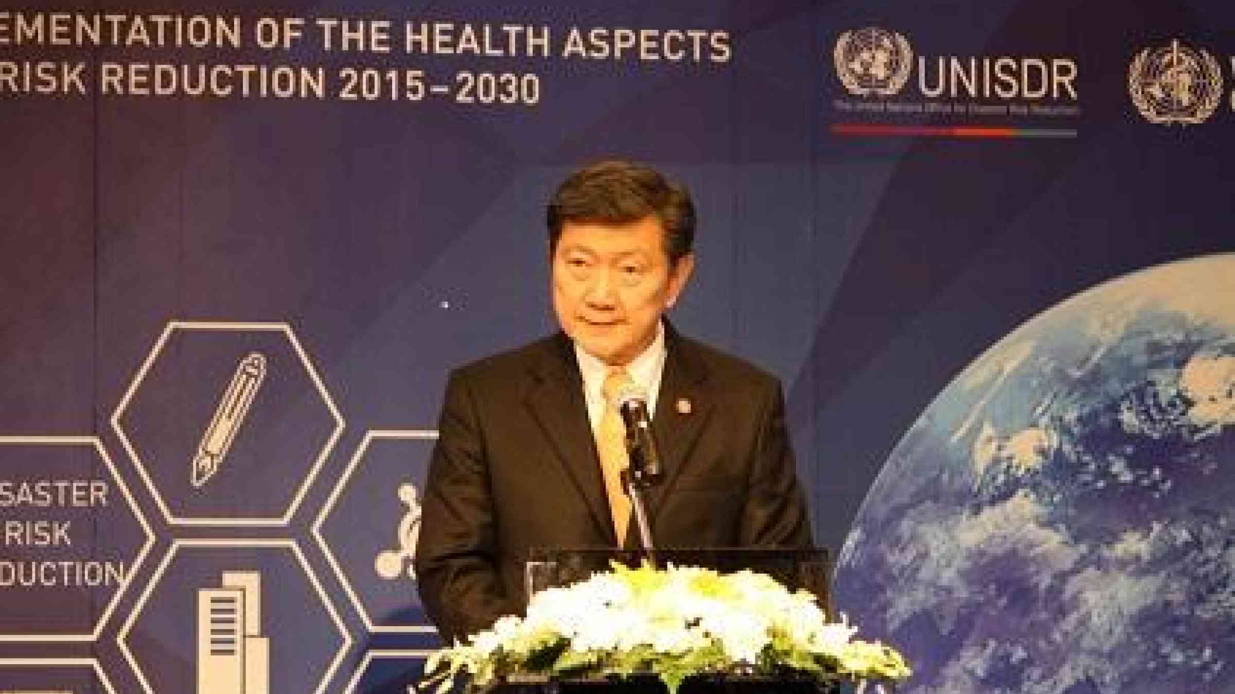 Thailand's Minister of Public Health, H.E. Clin. Prof. Emeritus Piyasakol Sakolsatayadorn said the International Conference was about identifying opportunities to integrate health in disaster risk reduction. (Photo: UNISDR)