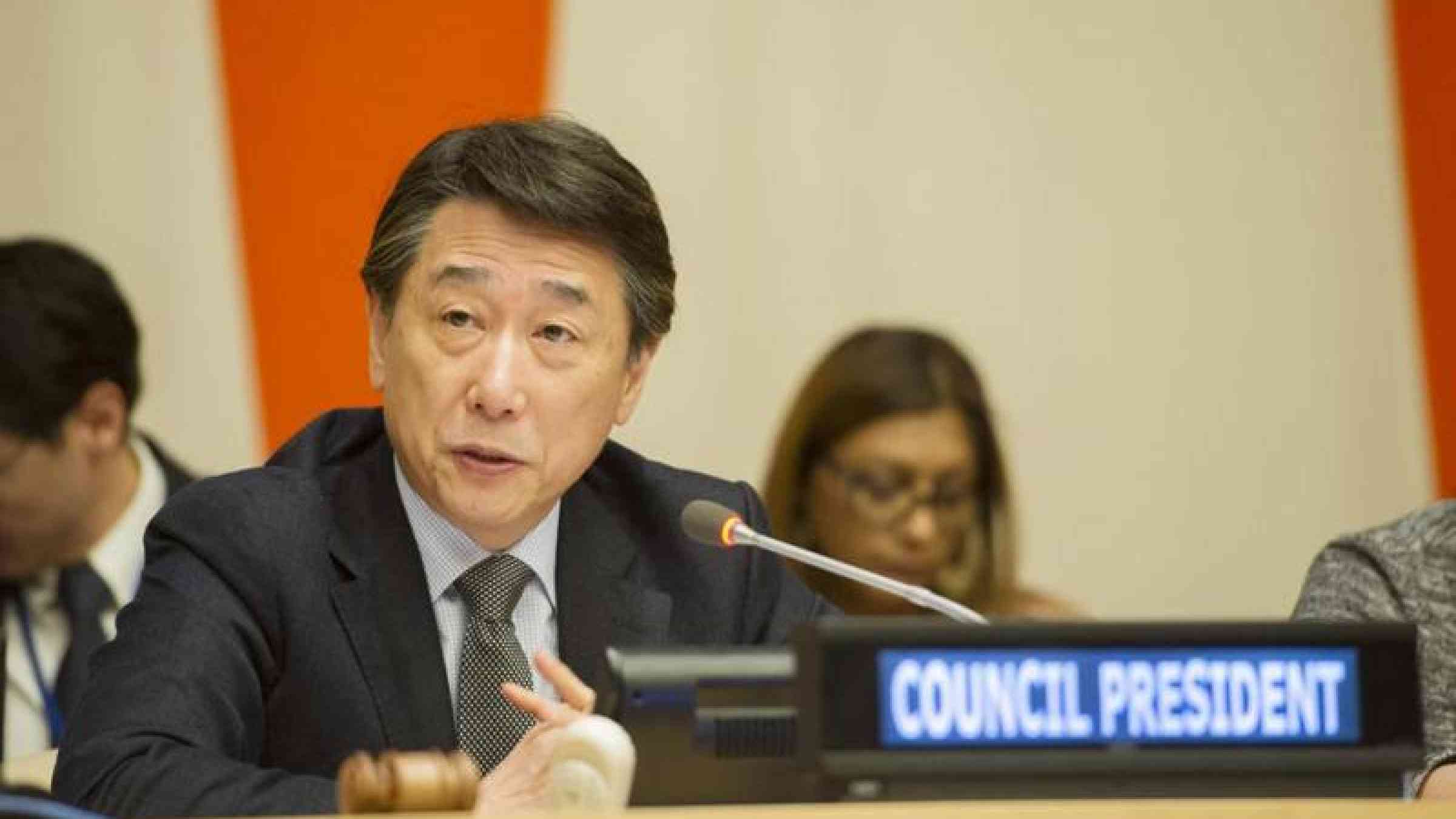 ECOSOC President, Mr. Oh Joon, speaking at the special meeting on the impact of El Niño