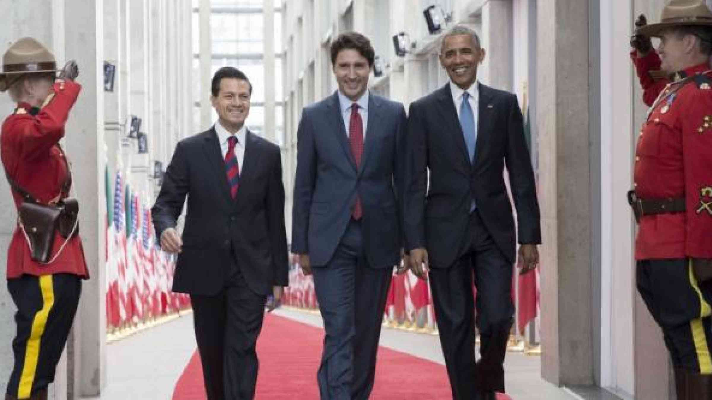 (from left) President Enrique Peña Nieto, Mexico,Prime Minister, Justin Trudeau, Canada, and President Barack Obama, USA; and
