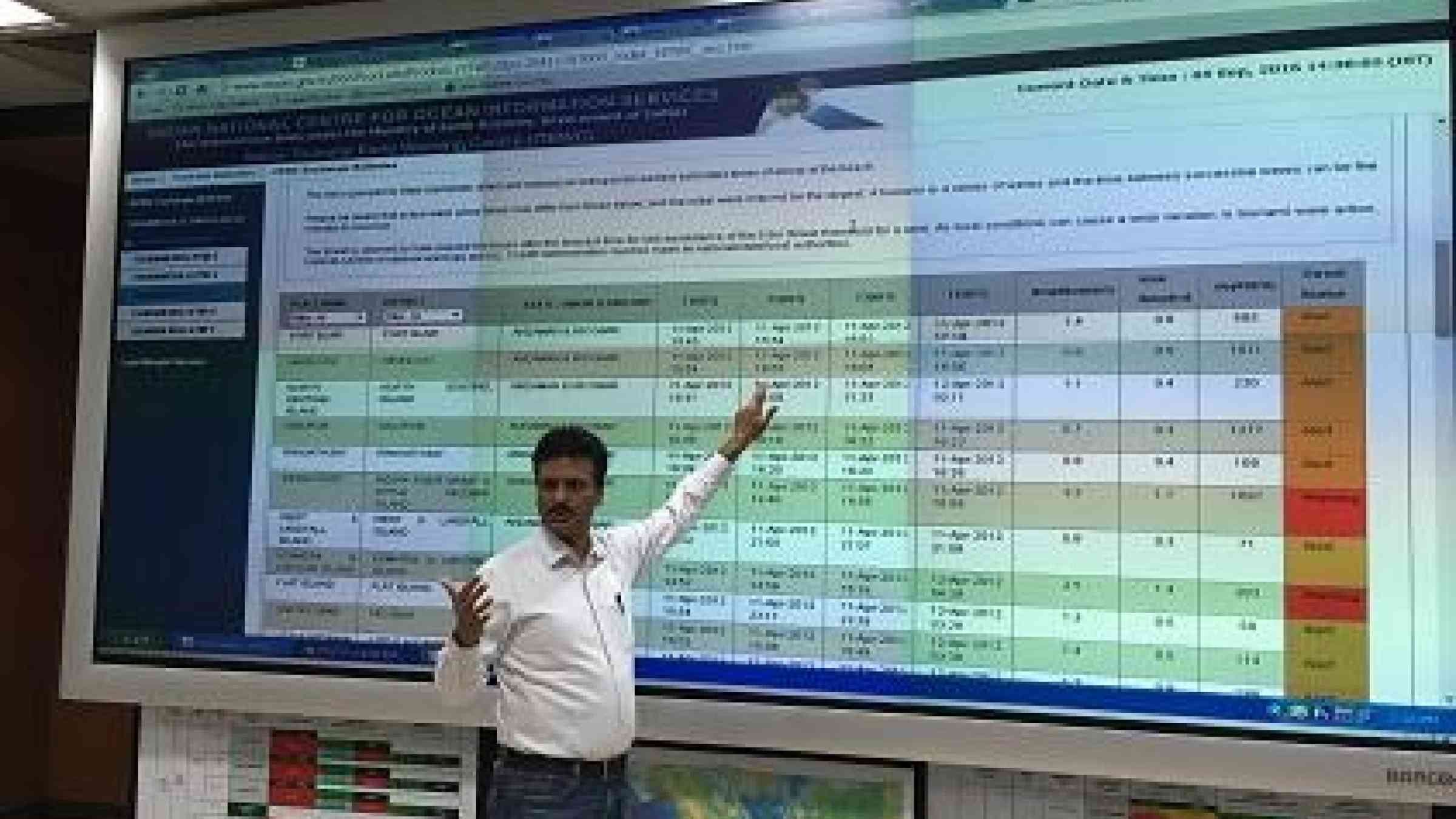 Dr Srinivas Kumar Tummula demonstrating the Indian Tsunami Early Warning System in Hyderabad earlier today.