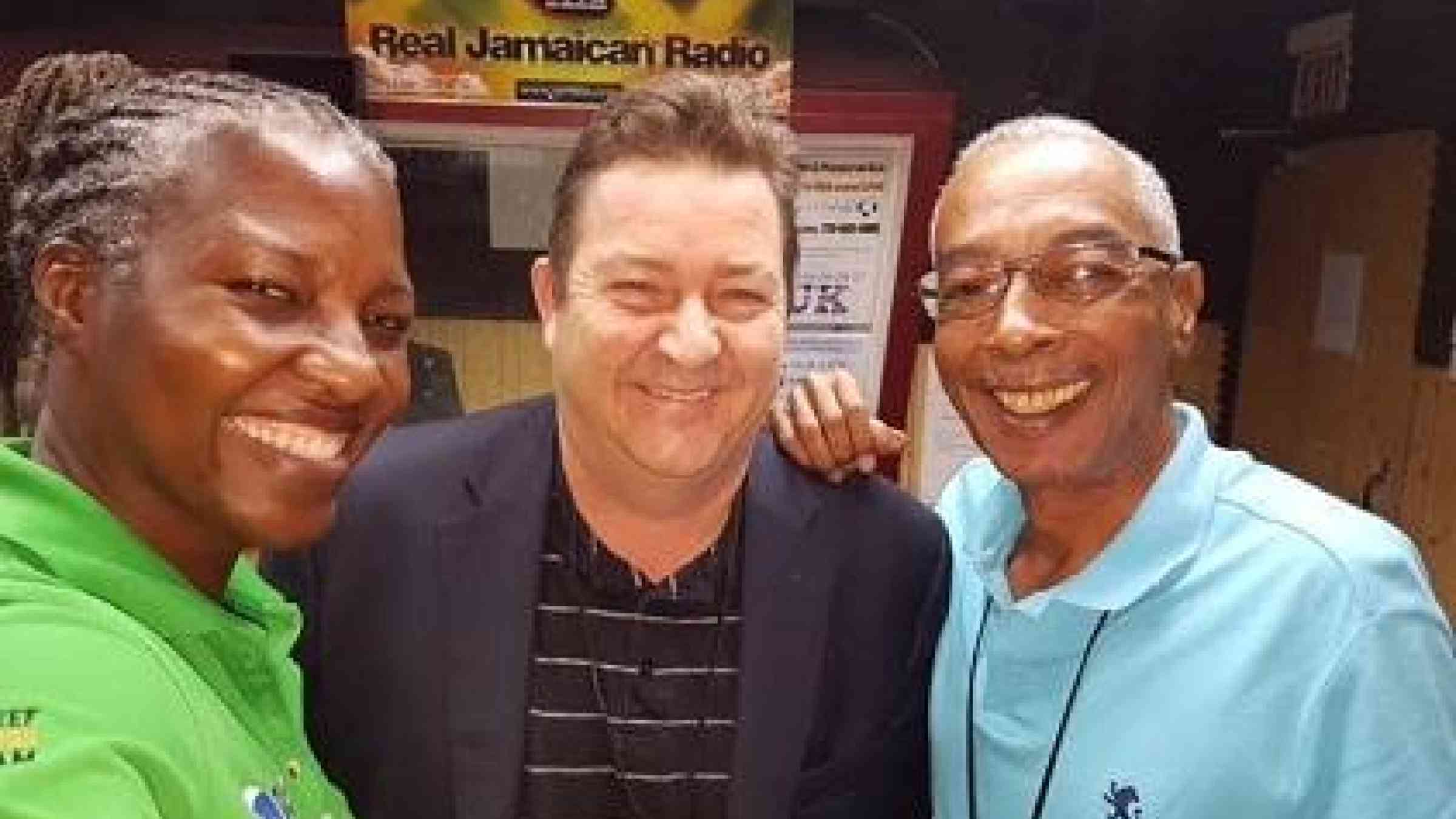Raising public awareness of disaster risk reduction: UNISDR's Neil McFarlane (centre) with presenters Paula-Anne Porter Jones (left) and Alan Magnus (right) at Radio Jamaica RJR 94FM