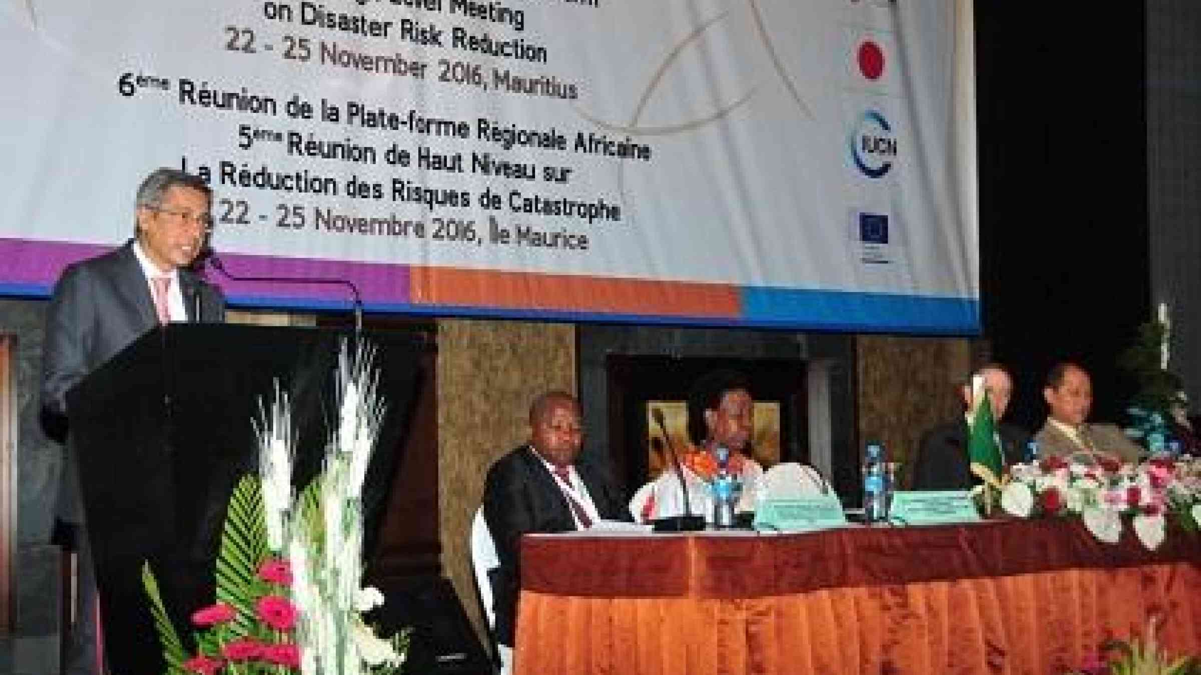 Acting Prime Minister of Mauritius, Mr. Xavier-Luc Duval, opening Africa's 5th High Level Meeting on Disaster Risk Reduction today.