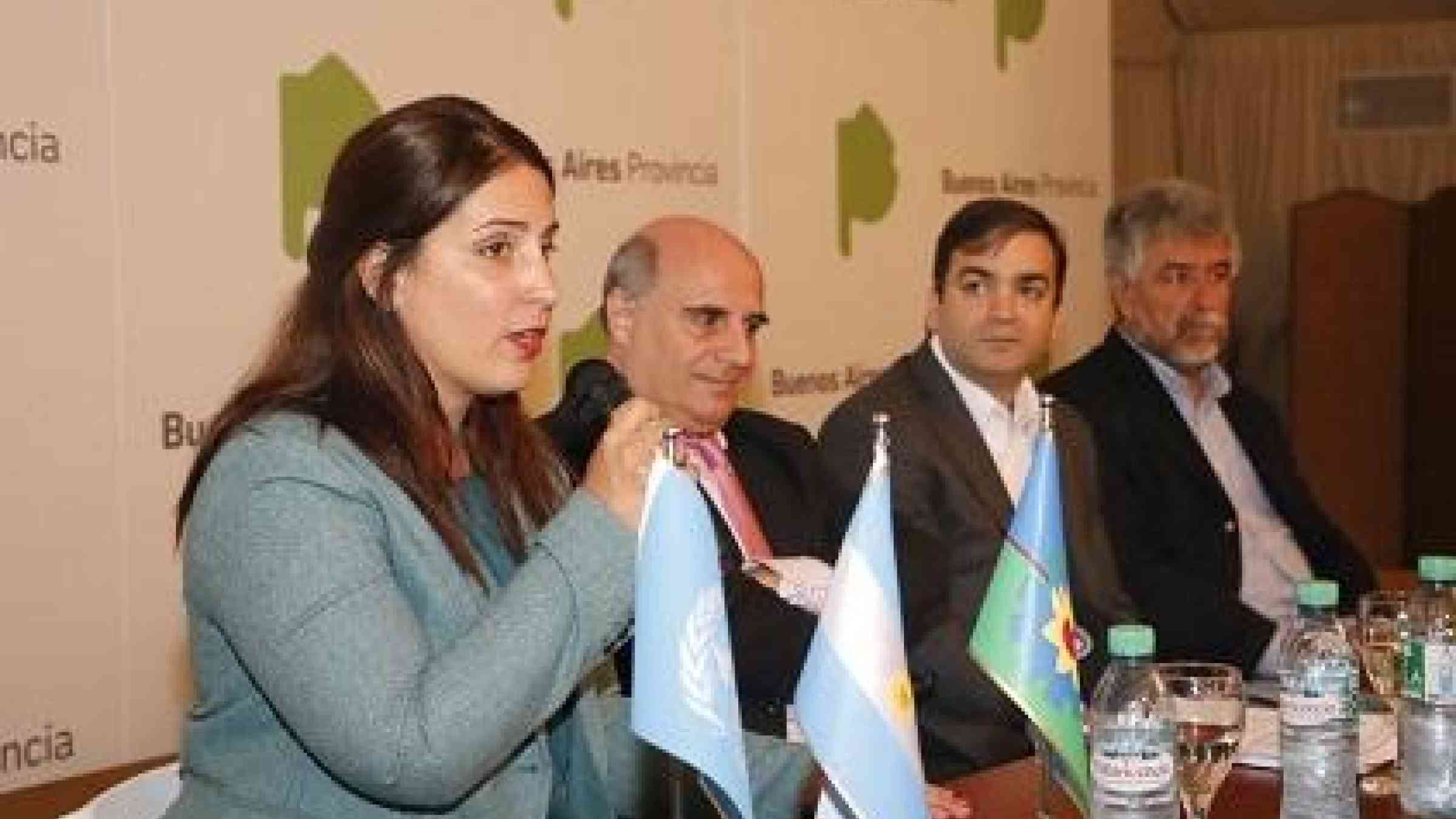 (From left) Ms. Virginia Laino, Provincial Director of Risk Management and Emergencies, Dr. Mariano Goicochea y Garayar, Vice-President of the White Helmets Commission, Mr. Rodrigo Silvosa, Undersecretary of Hydraulics, and Mr. Néstor Gil Coner, Provincial Office for Sustainable Development (Photo: Government of Argentina)