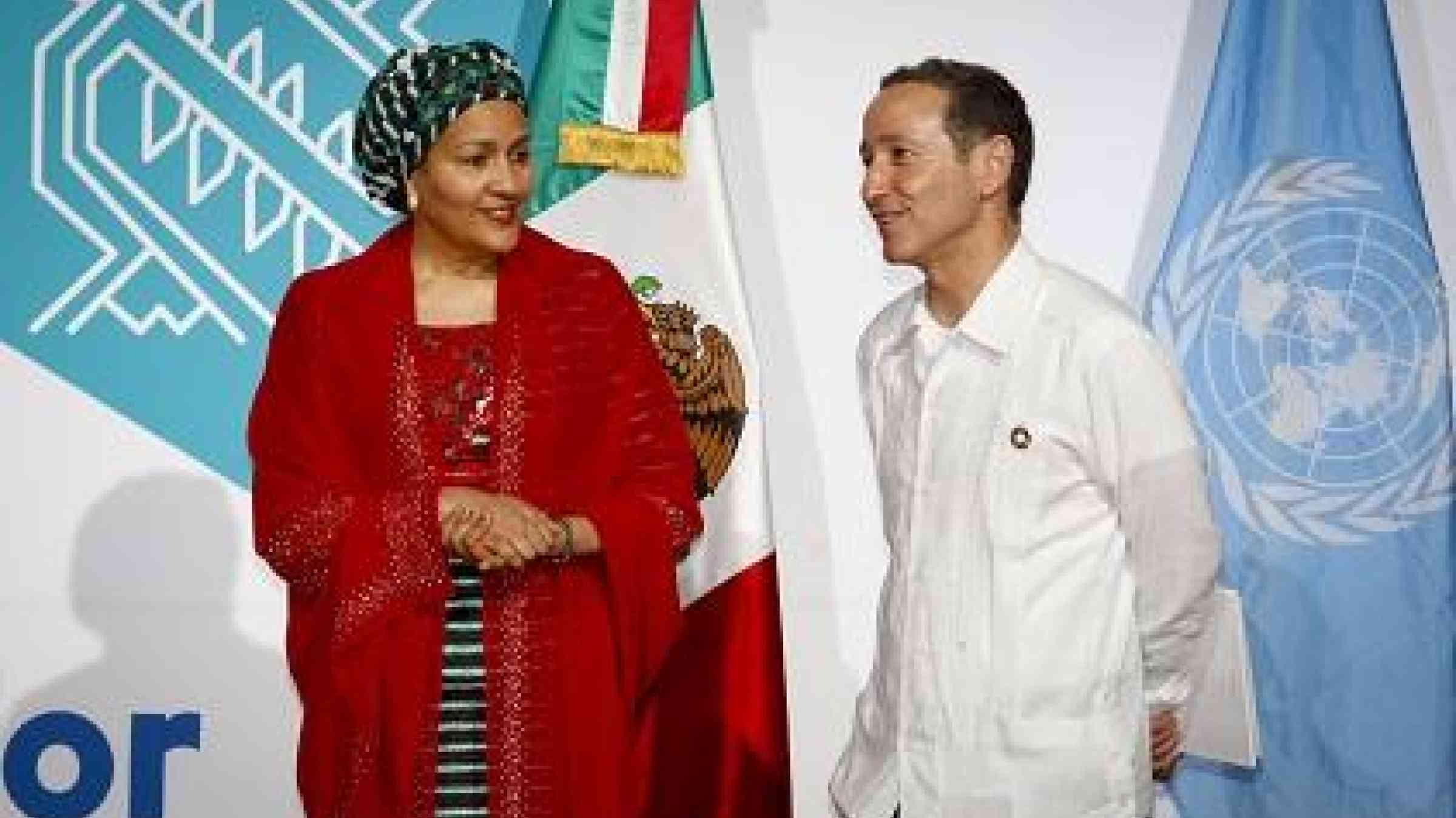 The UN Deputy Secretary-General, Ms. Amina Mohammed, with UNISDR chief and Secretary-General's Special Representative for Disaster Risk Reduction, Mr. Robert Glasser