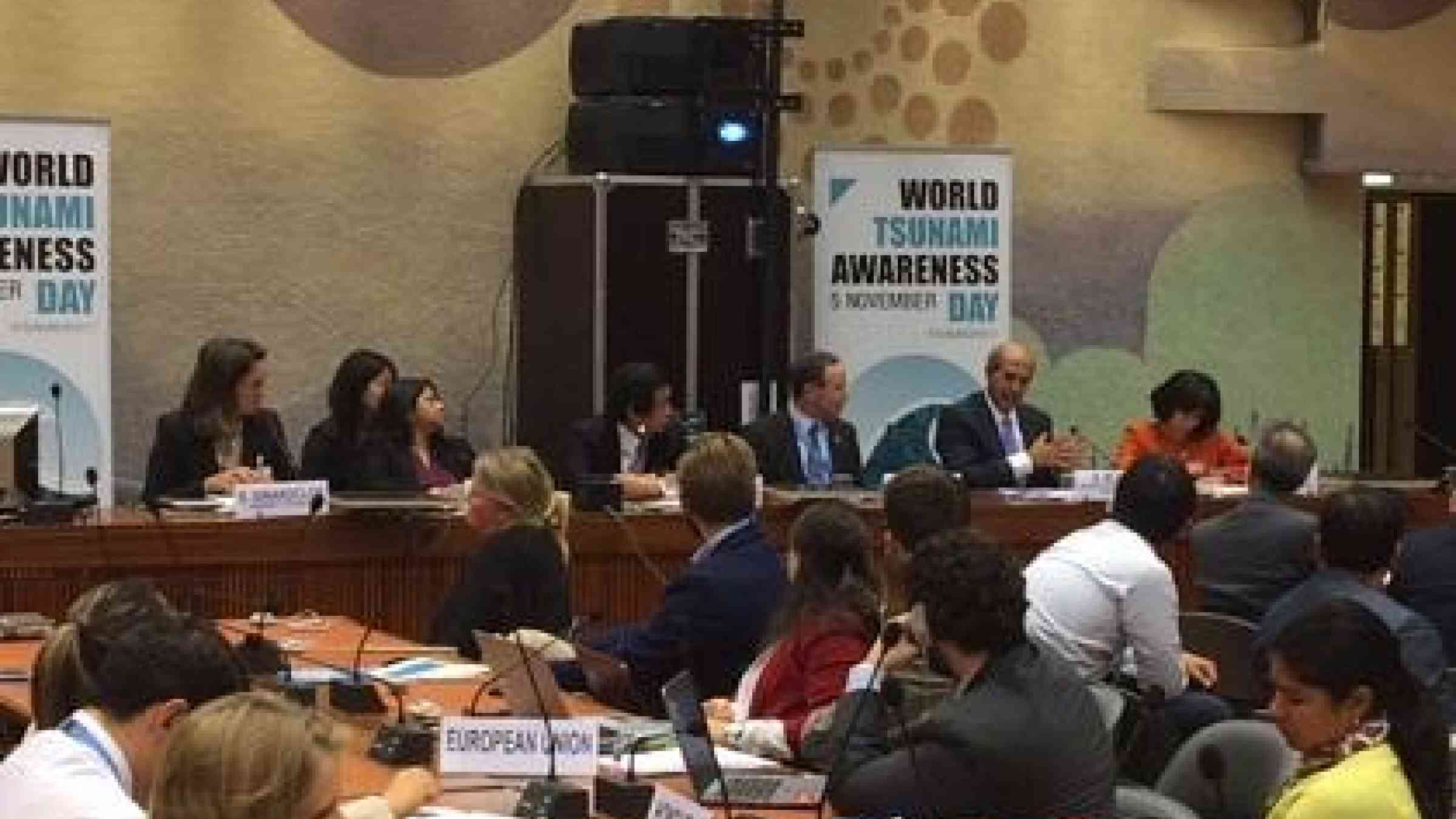 The panel at today's discussion on World Tsunami Awareness Day at the UN in Geneva