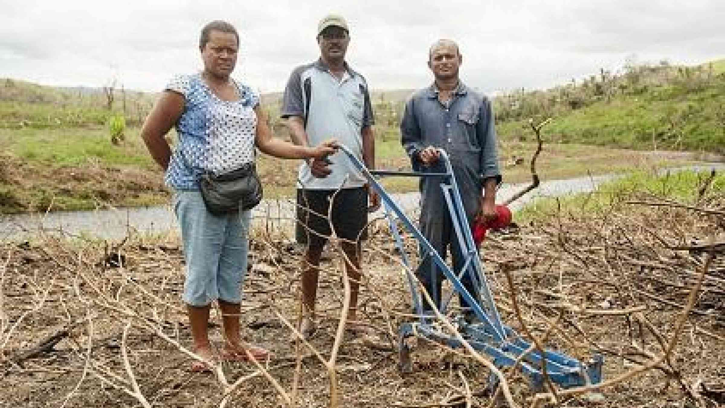 Cyclone Winston wiped out the eggplant, chilli, cow pea and spinach crop of these three farmers. Fiji’s new DRR Policy seeks to strengthen agricultural livelihoods. (Photo: UN Women)