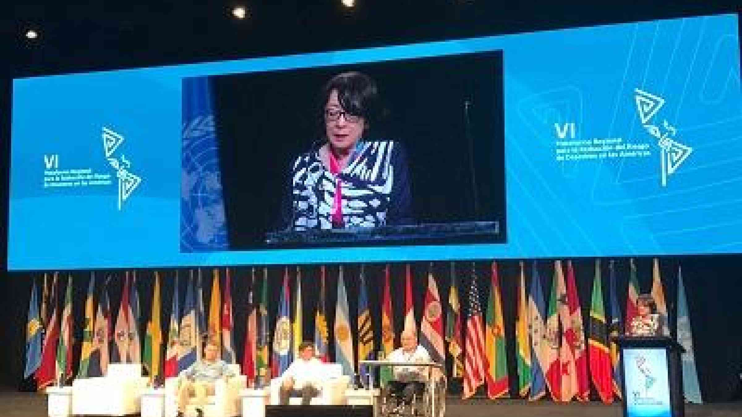 UNISDR head, Mami Mizutori, speaking at the opening of the 6th Regional Platform for Disaster Risk Reduction in the Americas