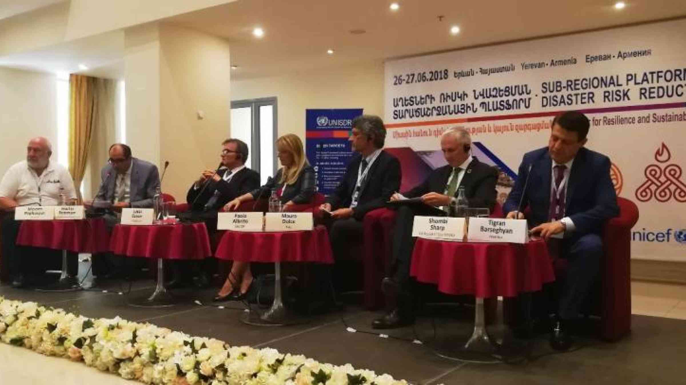 Ministers and delegates at the closing ceremony for the 2018 Sub-Regional Platform on Disaster Risk Reduction for Central Asian and South Caucasus