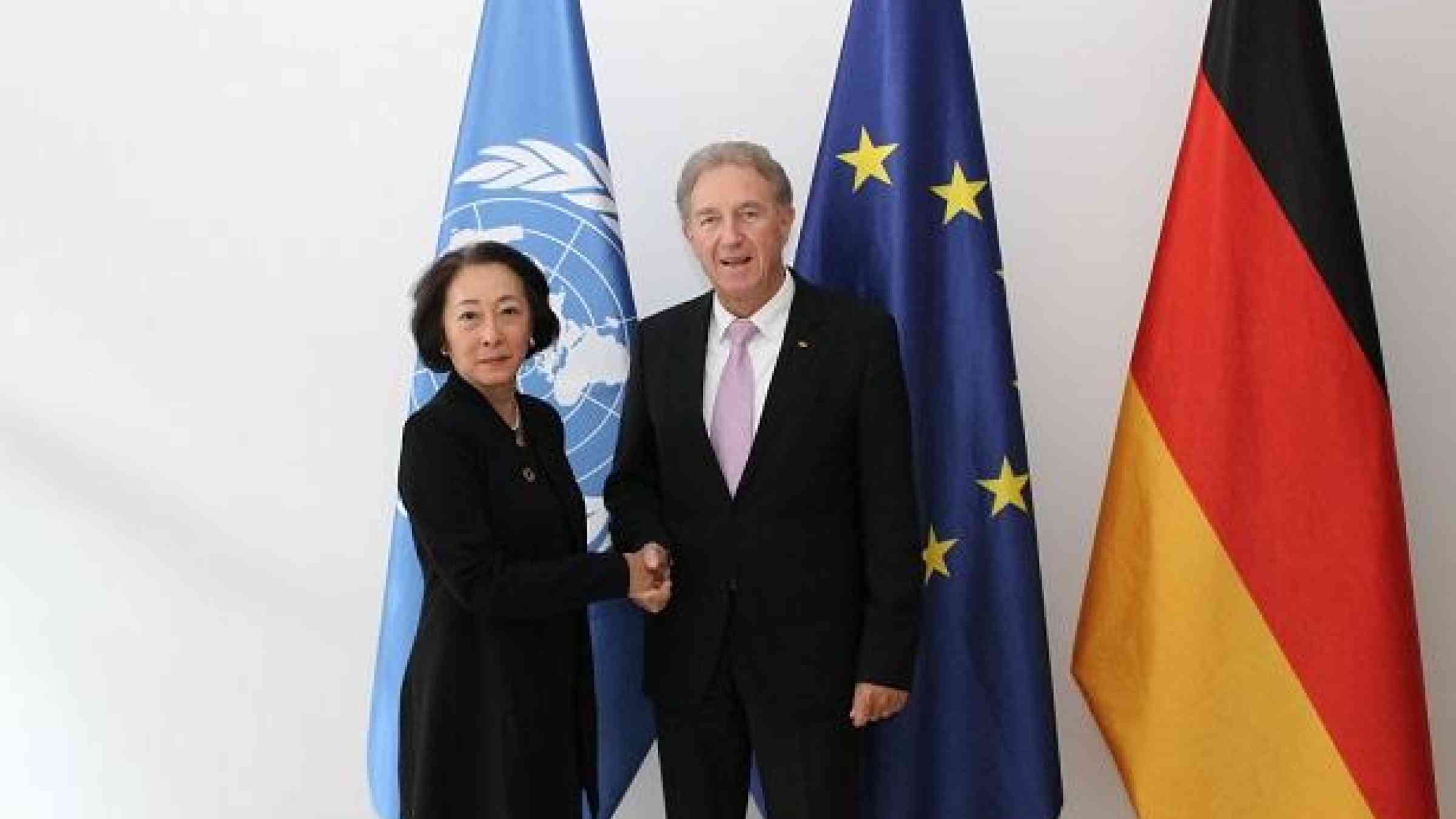 Parliamentary State Secretary to the Federal Minister for Economic Cooperation and Development, Norbert Barthle, and Mami Mizutori, UN Special Representative of the SG for Disaster Risk Reduction (c)Federal Minister for Economic Cooperation and Development