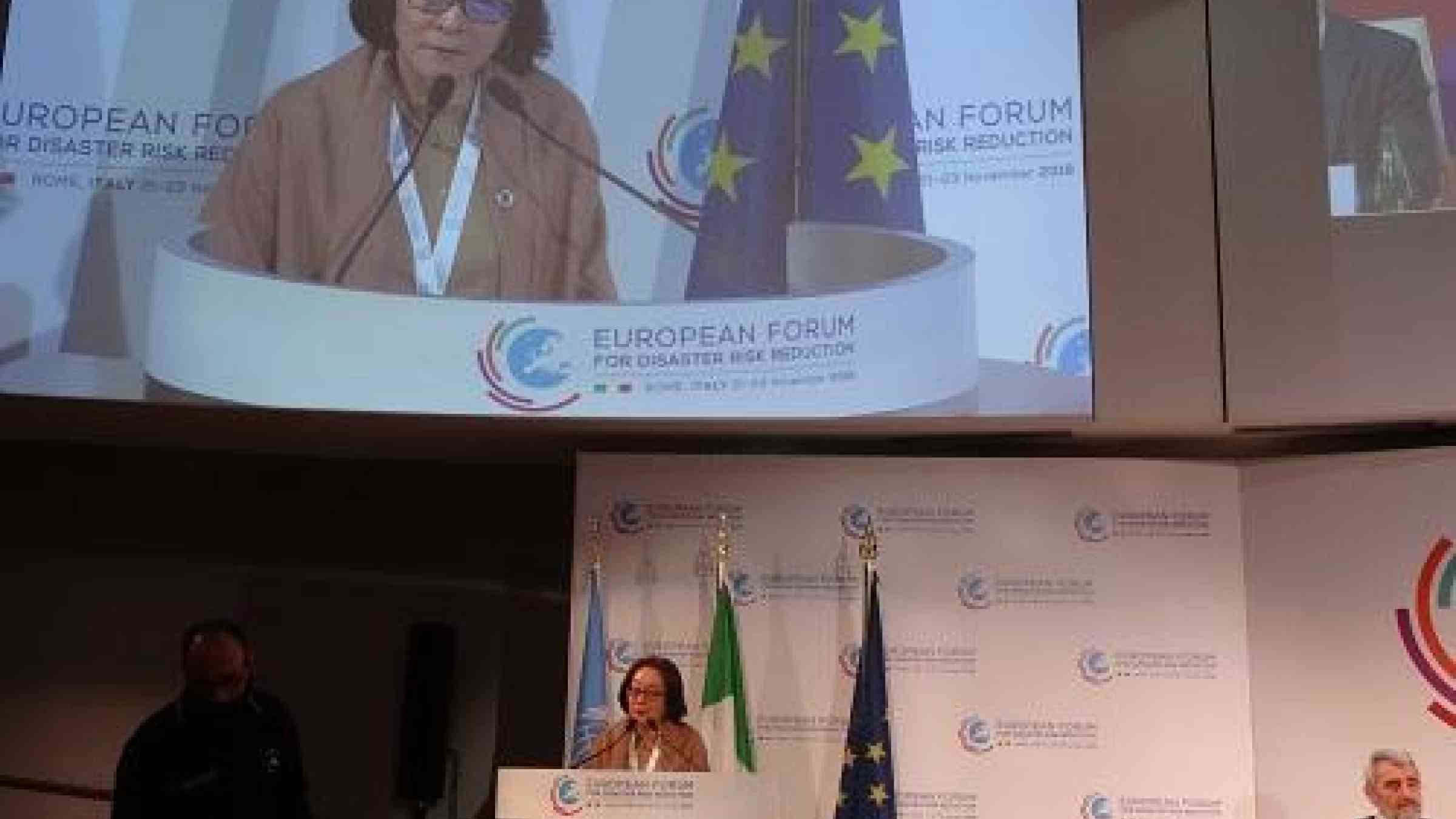 UNISDR head, Mami Mizutori, addressing the closing ceremony today of the European Forum for Disaster Risk Reduction
