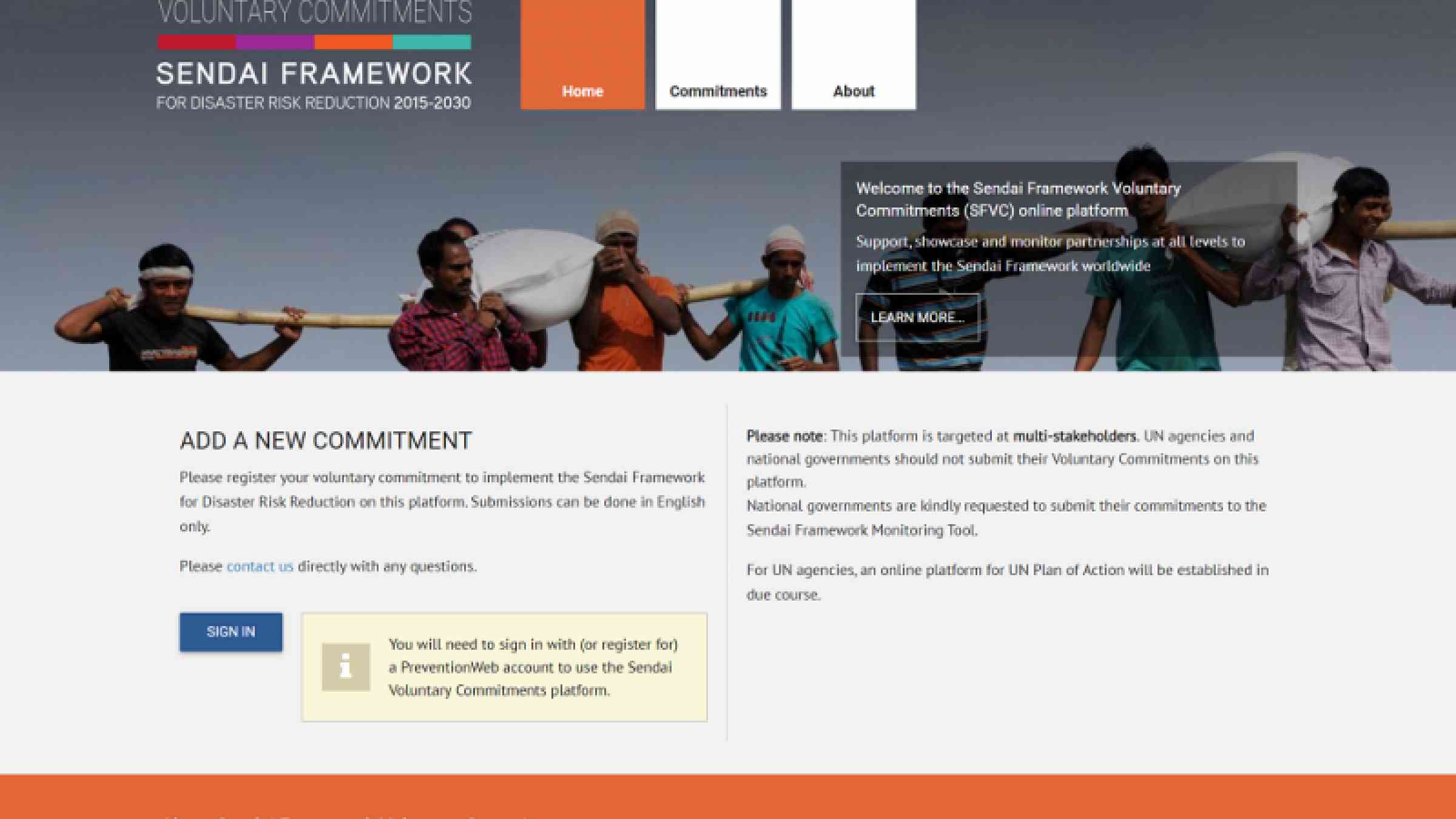 A screenshot from the voluntary commitment platform which will be launched on 31 December 2018.