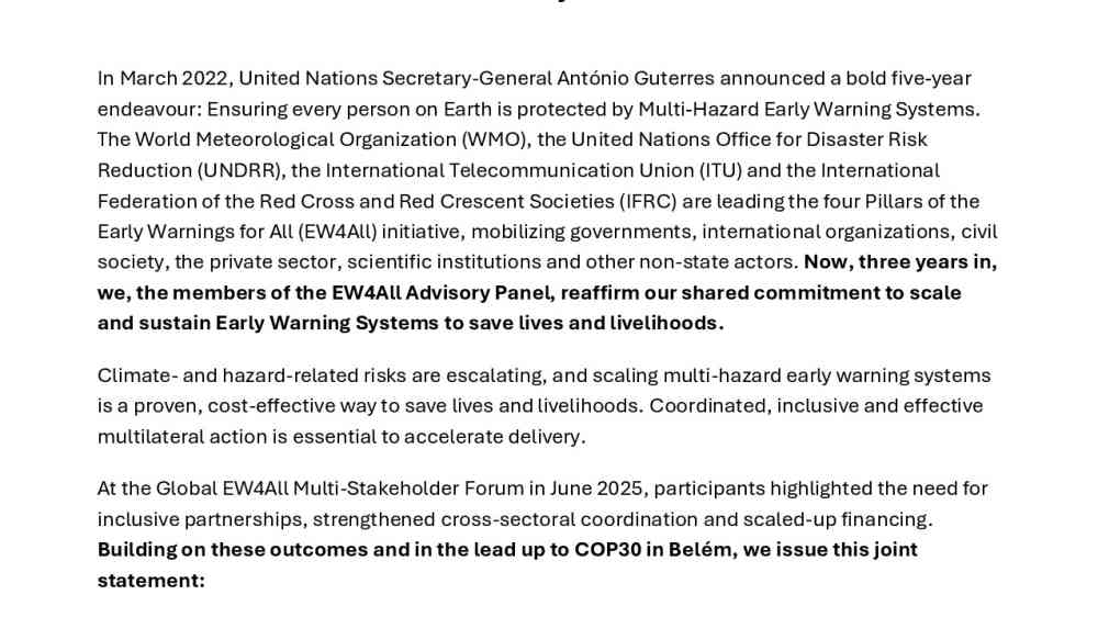 Advisory Panel Joint Statement of the Early Warnings for All Initiative ...