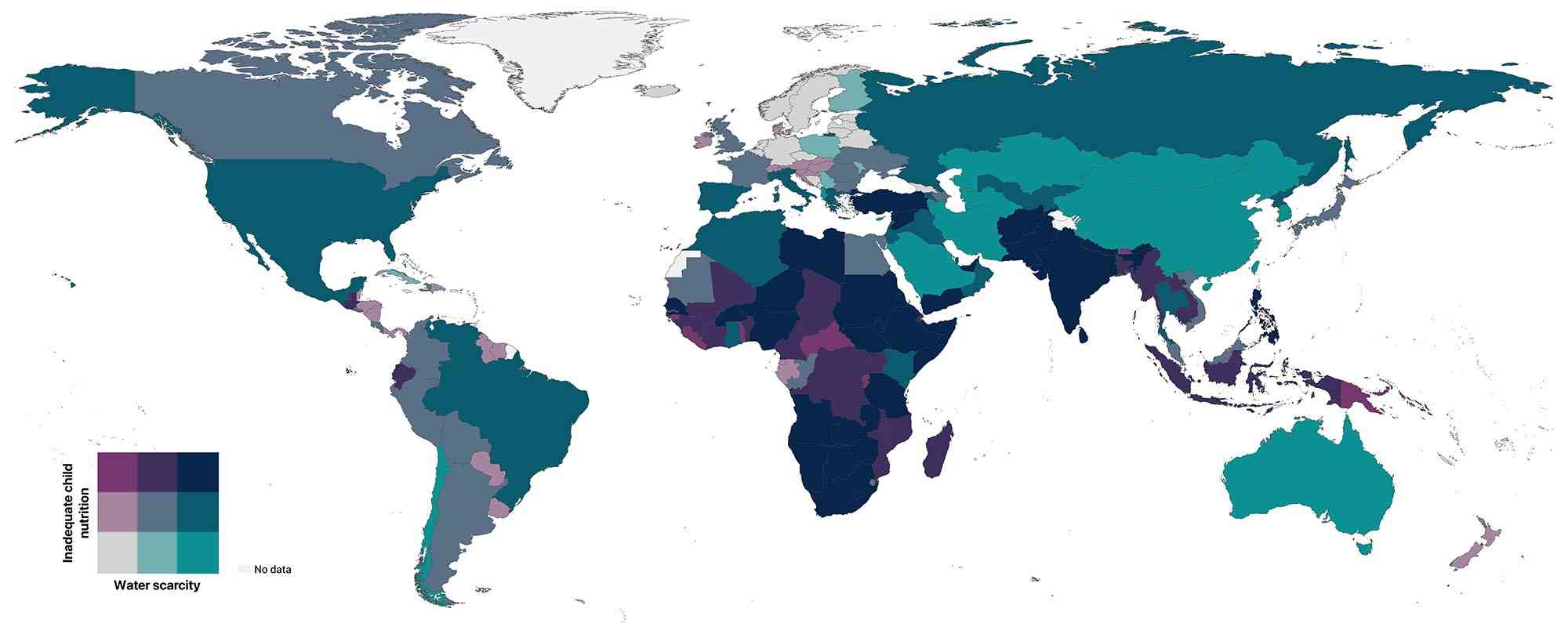 graph map of the impact that water scarcity has on child nutrition